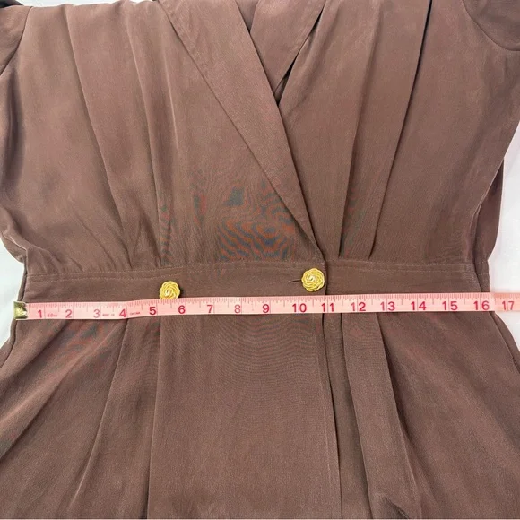 Robbie Bee Silk Chocolate Brown Maxi Length Wrap Dress Short Sleeve Size 12 - Picture 6 of 7